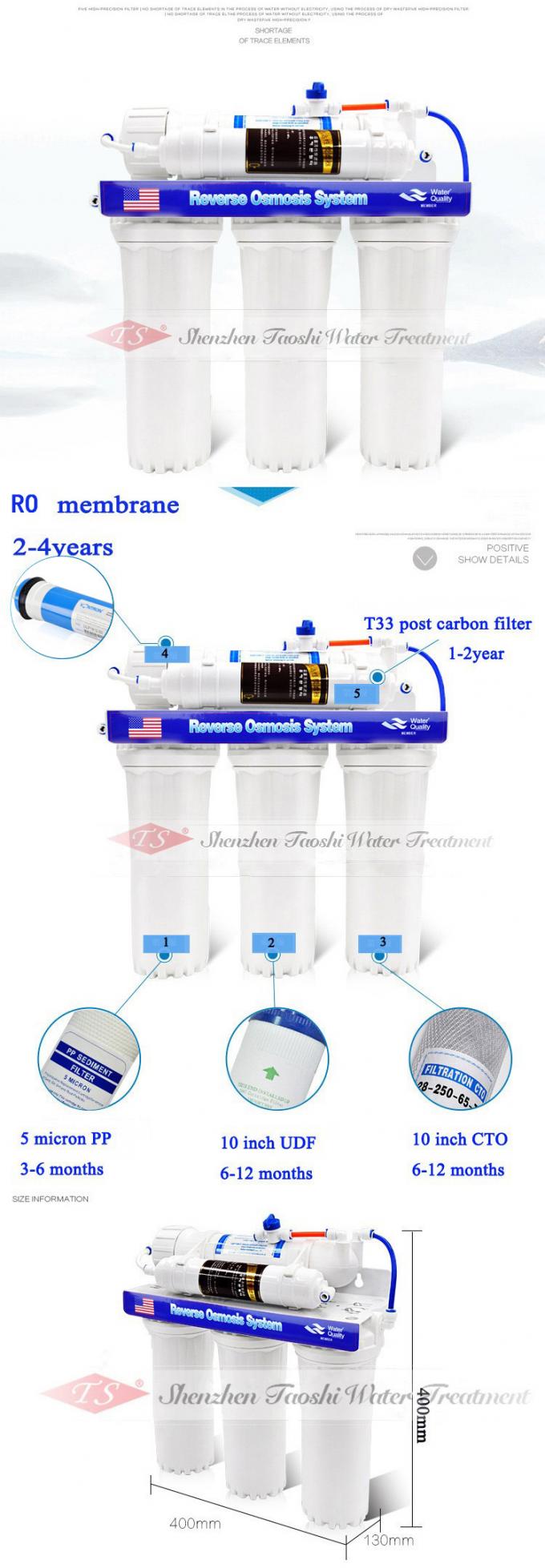 il filtro da acqua valutato 5L/Min di flusso parte il CE domestico del depuratore di acqua del sistema del RO approvato